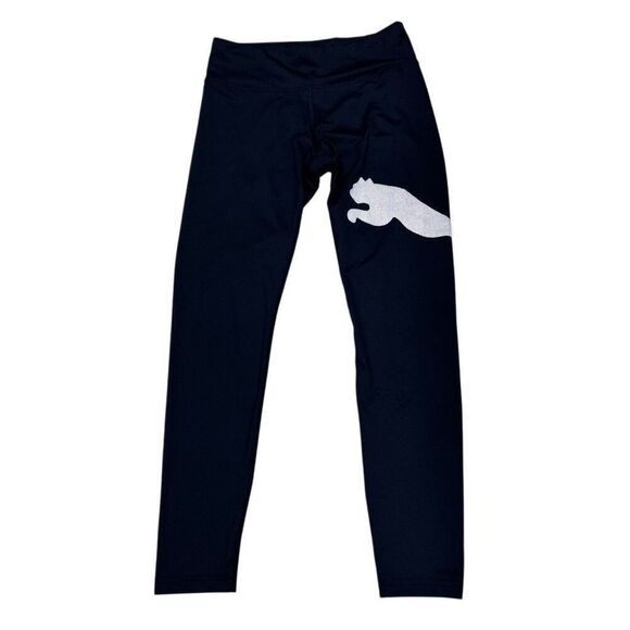 Puma Athletic Leggings Girl’s Large Black Big Logo Pull-on Stretch Training Pant - Picture 1 of 11